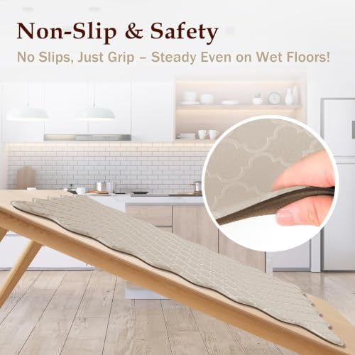 Arenarug Upgrade Scalloped Kitchen Mats for Floor 2PC, Khaki Kitchen Rugs - Image 4