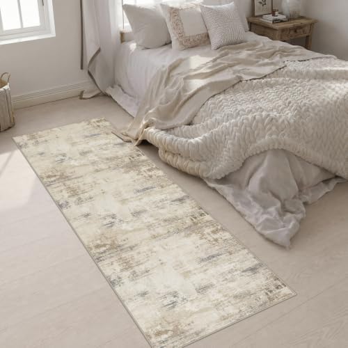 2.6x8 Washable Runner Rug：Modern Abstract Soft Carpet Beige Brown - Image 5