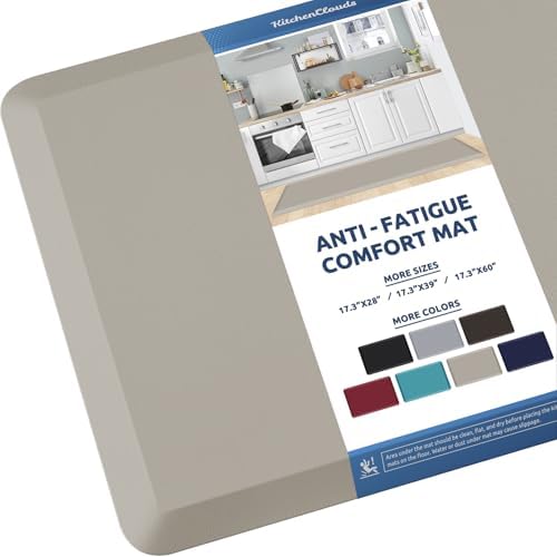 KitchenClouds Kitchen Mat Cushioned Anti Fatigue Kitchen Rug 17.3"x60" Water Resistant Non Slip Kitchen Rugs and Mats Standing Desk Mat Comfort Floor Mats for Kitchen House Sink Office (Khaki) by KitchenClouds