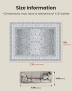 Amada Large 9x12 Washable Area Rug for Living Room, Silver/Gray, Vintage - Image 2