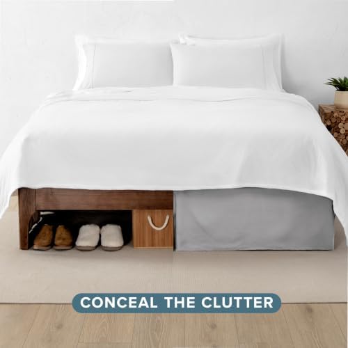 Bare Home Bed Skirt 15-Inch Drop 1800 Ultra-Soft (Twin, Light Grey) - Image 4