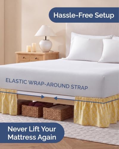 CGK Wrap Around Dust Ruffle Bed Skirt - King Size, 12" Inch, Yellow Meadow - Image 2
