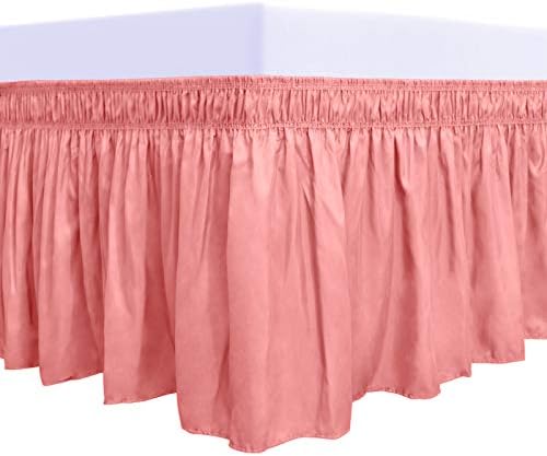 PureFit Wrap Around Ruffled Bed Skirt, Pink, Twin/Full - 22" Drop by PureFit