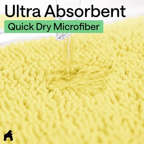 GORILLA GRIP Bath Rug Mat for Bathroom, Absorbent Chenille, 30x20 Yellow - Image 5