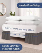 CGK Wrap Around Dust Ruffle Bed Skirt - Queen Size, 14" Inch, Dark Grey - Image 2