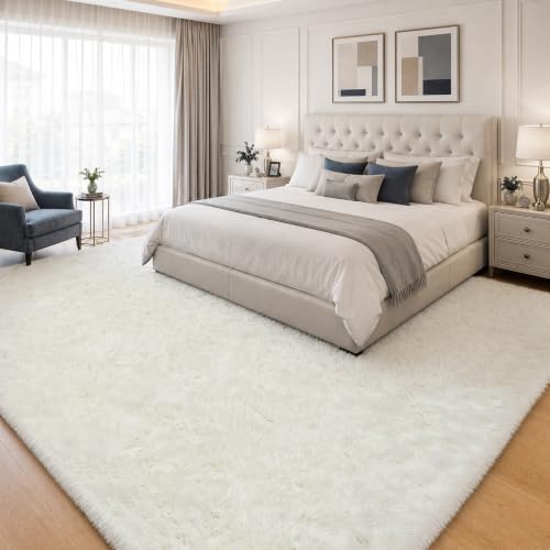 PLHXFR 9x12 Area Rugs Living Room: Fluffy Bedroom Rug Shag Carpet White - Image 2
