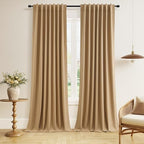 Guken Extra Long 100% Blackout Linen Curtains 120 Inches Camel Brown by Guken
