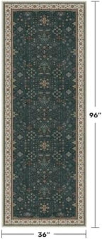 Dark Green 3x8 Wide Hallway Runner Rug - Modern Vintage Boho Floral Moody, Washable Low Pile Non-Slip Area Rugs for Large Entryway, Door Mat Indoor Entrance, Kitchen, Bedroom Beside Bed - Image 2