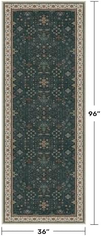 Dark Green 3x8 Wide Hallway Runner Rug - Modern Vintage Boho Floral Moody, Washable Low Pile Non-Slip Area Rugs for Large Entryway, Door Mat Indoor Entrance, Kitchen, Bedroom Beside Bed - Image 2