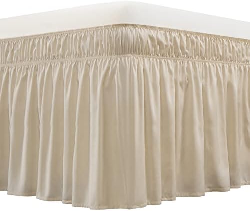 MEILA Wrap Around Elastic Bed Skirt for Queen & King Beds, 16" Drop, Beige by MEILA
