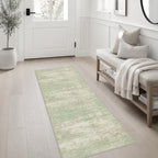 2x5 Washable Runner Rug：Modern Abstract Soft Carpet Green Cream - Image 3