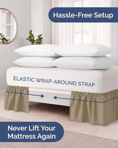 CGK Wrap Around Dust Ruffle Bed Skirt - King Size, 12" Inch, Khaki - Image 2