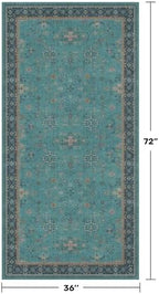 Hazo Haus Teal 3x6 Wide Non Slip Kitchen Rug - Washable Front Door Runner Indoor Entrance, Vintage Floral Pattern Indoor Decor, Non Slip Soft Low Pile Fade Resistant - Image 2