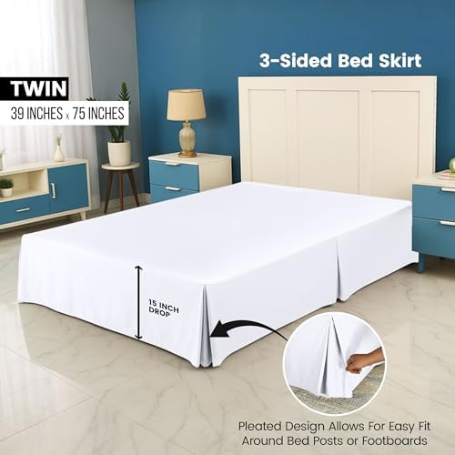 Twin Size Pleated Bed Skirt, Hides Under-Bed Storage 15 Inch Drop, White - Image 2