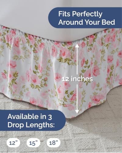 CGK Wrap Around Dust Ruffle Bed Skirt - Queen Size, 12" Inch, Bloom - Image 4