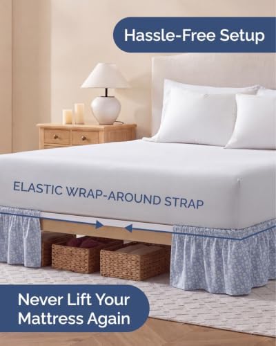 CGK Wrap Around Dust Ruffle Bed Skirt - Full Size, 18" Inch, Blue Meadow - Image 2