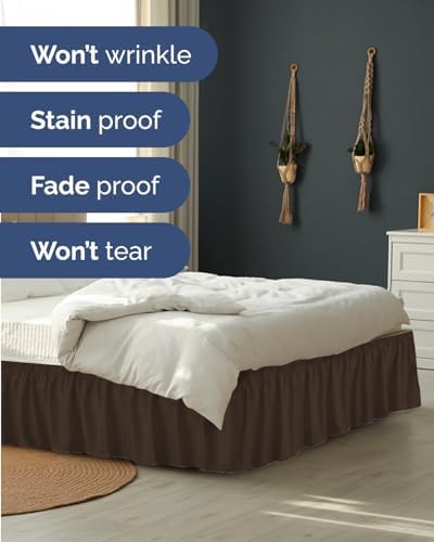 CGK Wrap Around Dust Ruffle Bed Skirt - Queen Size, 18" Inch, Brown - Image 5