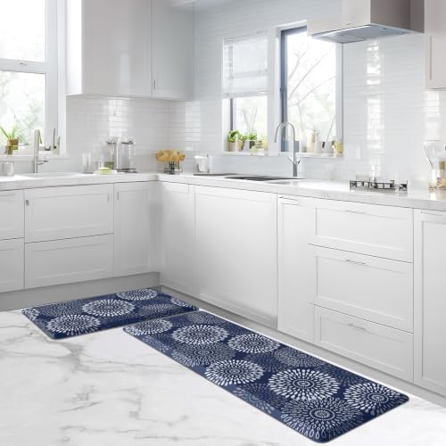 LuxStep Kitchen Mats for Floor,0.47 inch Thicker Cushioned Rug Anti-Fatigue Mats for Kitchen Decor Accessories,Waterproof Non-Slip Mats and Rugs Set for Office,Laundry 17.3"×29"+17.3"×47",Blue - Image 4