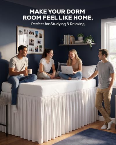 Dorm Room Bed Skirt Twin XL, Dorm Room Essentials, 32 Inch Drop, White - Image 3
