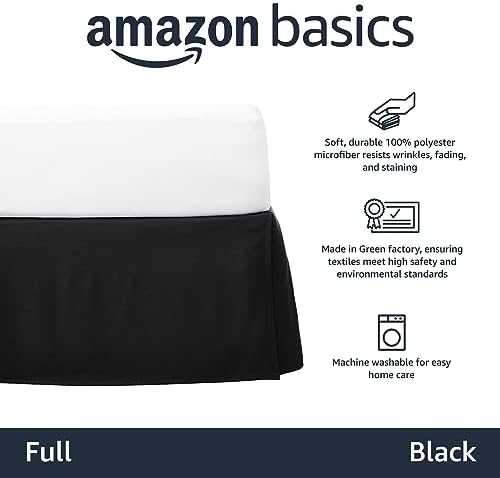 Amazon Basics Lightweight Pleated Bed Skirt, Wrinkle Resistant, Machine Washable, Full, Black, Solid - Image 2