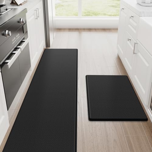 StepRite Kitchen Mats for Floor, 2-Piece Anti-Fatigue Kitchen Rugs, Black by Bringcushiontoyourlife