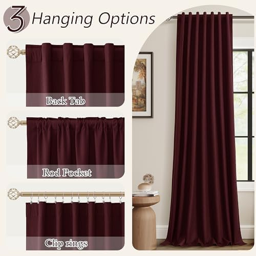 Guken Extra Long 100% Blackout Burgundy Linen Curtains 108 Inches - Image 6