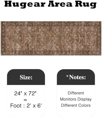 HUGEAR 2x6 Brick Red Vintage Floral Washable Runner Rug for Hallway - Image 2