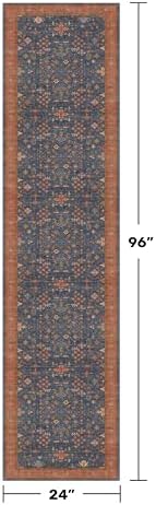 Navy Blue 2x8 Long Runner for Kitchen, 8ft Runner Rugs for Entryway, Hallway, Washable Non Skid Rubber Backing Low Pile Stain Resistance Floral Carpet - Image 2