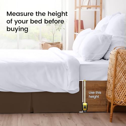 Queen Size Pleated Bed Skirt, Hides Under-Bed Storage 16 Inch Drop, Brown - Image 4