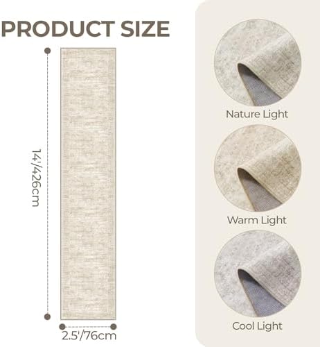 2'6 x 14' Runner Rug Non Slip,Washable Kitchen Rugs,Beige - Image 2