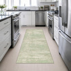 3x8 Washable Runner Rug：Modern Abstract Soft Carpet Green Cream - Image 5