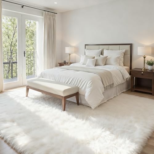 5x7 Fluffy Shag Area Rugs for Living Room Bedroom: Soft Plush Carpet White - Image 2
