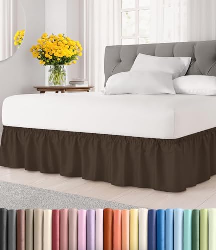 CGK Wrap Around Dust Ruffle Bed Skirt - Full Size, 15" Inch, Brown by CGKUnlimited