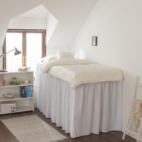 Dorm Room Bed Skirt Twin XL, College Dorm Room Essentials - White, 40 Inch - Image 4