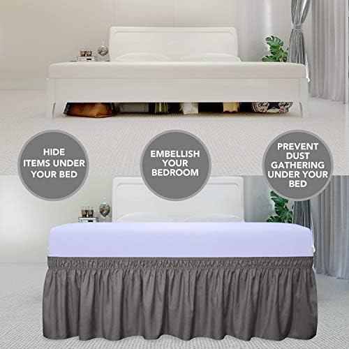 PureFit Wrap Around Ruffled Bed Skirt, Dark Gray, Queen/King - 18" Drop - Image 3