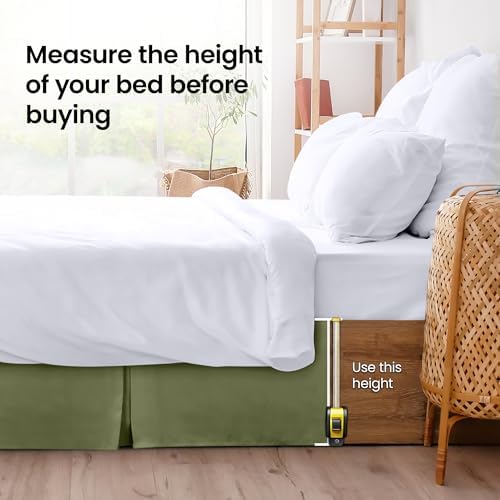 King Size Pleated Bed Skirt, Hides Under-Bed Storage 16 Inch Drop, Olive - Image 4