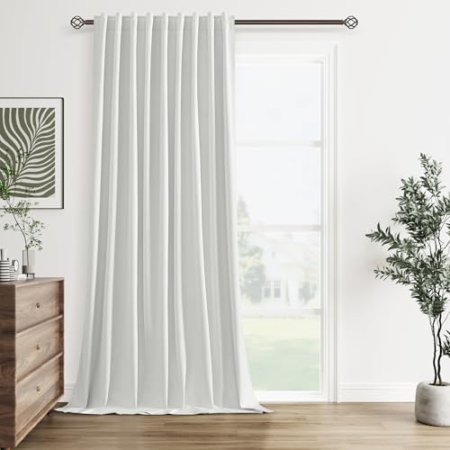 Guken Extra Wide 100% Blackout White Linen Curtains 96 Inches for Bedroom by Guken