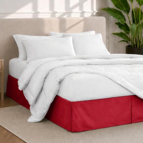 Bare Home Queen Bed Skirt - 15-Inch Tailored Drop Easy Fit - Bed Skirt for Queen Beds - Center & Corner Pleats (Queen, Red) - Image 2