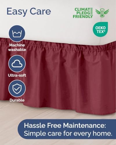 CGK Wrap Around Dust Ruffle Bed Skirt - Queen Size, 9" Inch, Burgundy - Image 6
