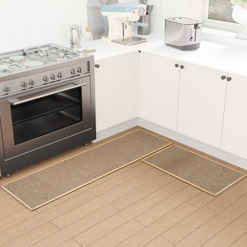 SUMLANS Kitchen Mats Set of 2 PCS for Floor, Washable Non Slip Rugs, Brown by SUMLANS