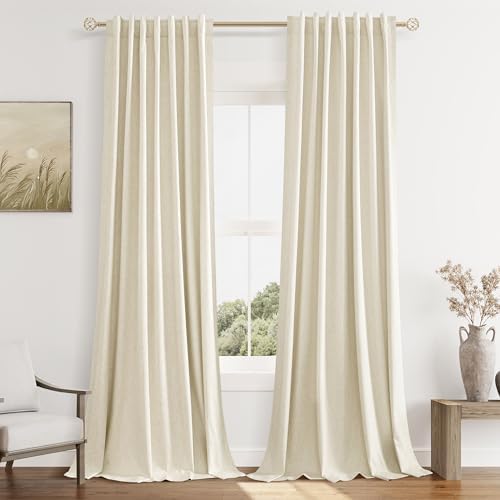 Guken 100% Blackout Linen Curtains 84 Inch Long 2 Panels Warm Beige by Guken