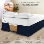 Wrap Around Queen Bed Skirt, Easy Fit Elastic Belt, 16 Inch Drop, Navy - Image 4