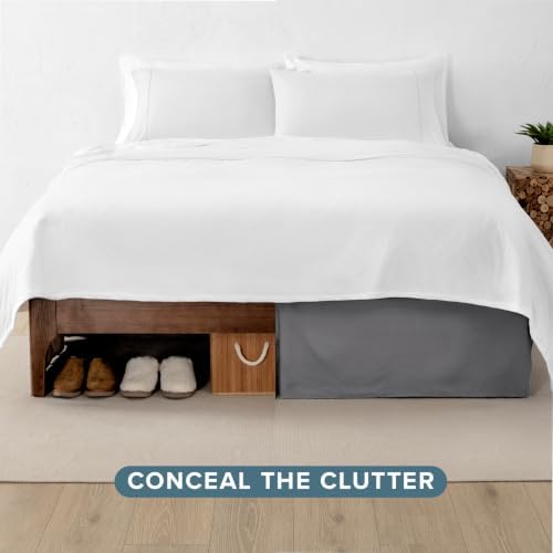Bare Home Bed Skirt 15-Inch Drop 1800 Ultra-Soft (Full XL, Grey) - Image 4