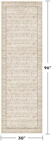 Long Ivory Farmhouse Hallway 2'6''x8' Runner Rug, Washable Non Slip Runner for Kitchen, Entryway, Low Pile Floral Stain Resistant Neutral Rugs - Image 2