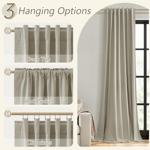 Guken Extra Long 100% Blackout Linen Curtains 120 Inches Grey Flax - Image 6