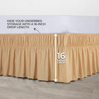 Wrap Around Queen Bed Skirt, Easy Fit Elastic Belt, 16 Inch Drop, Beige - Image 6