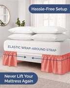 CGK Wrap Around Dust Ruffle Bed Skirt - Full Size, 14" Inch, Coral - Image 2