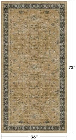 Hazo Haus Washable 3x6 Large Mudroom Area Rug, Bohemian Kitchen Floor Rug, Non-Slip & Stain Resistant, Vintage Rustic Brown and Charcoal Olive Farmhouse Floral Décor - Image 2