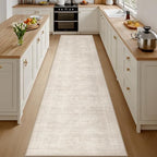 2'6''x14' Hallway Washable Runner Rug:Neutral Kitchen Carpet Beige by Luxturiy