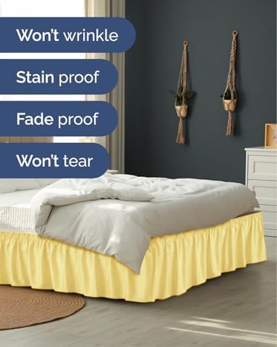 CGK Linens Wrap Around Dust Ruffle Bed Skirt - Queen, 15" Yellow - Image 5